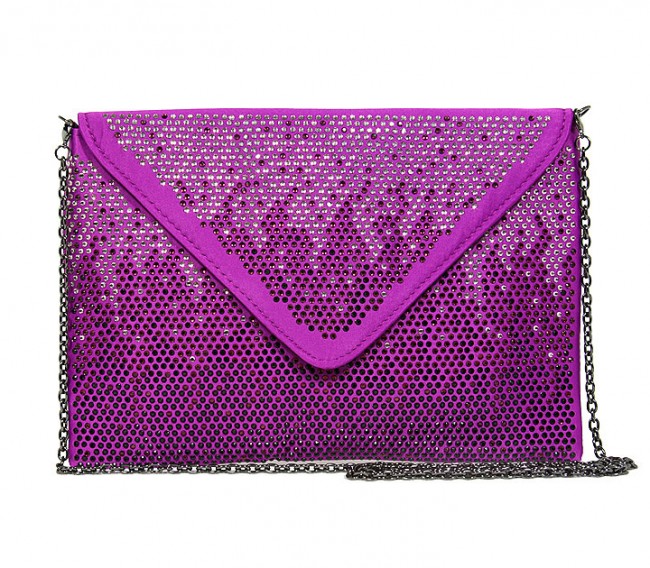 Evening Bag - Satin Envelope Clutch w/ Gradient Colored Rhinestones - Purple -BG-EBP2043PL